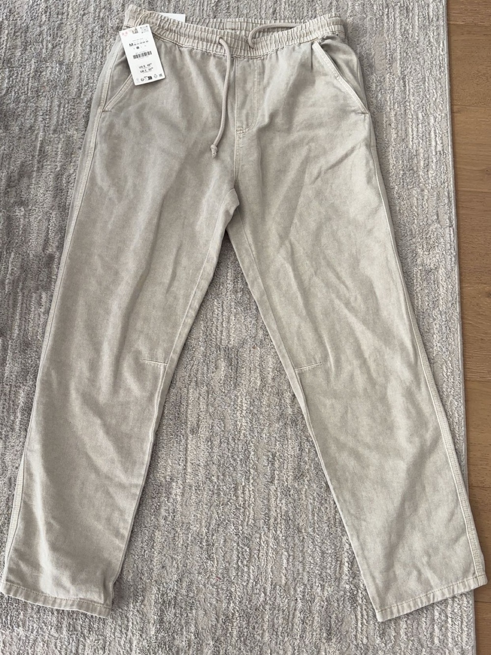 Zara Men's Light Beige Drawstring Joggers